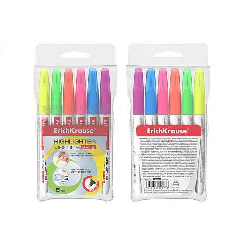 Fluorescente  ErichKrause® Visioline V-15, color: naranja, rosa, amarillo, verde, azul, violeta (pouch 6 pcs.)